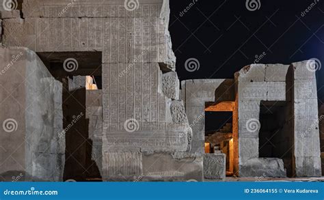 The Ancient Egyptian Temple of Kom Ombo Against the Dark Night Sky. Stock Image - Image of door ...