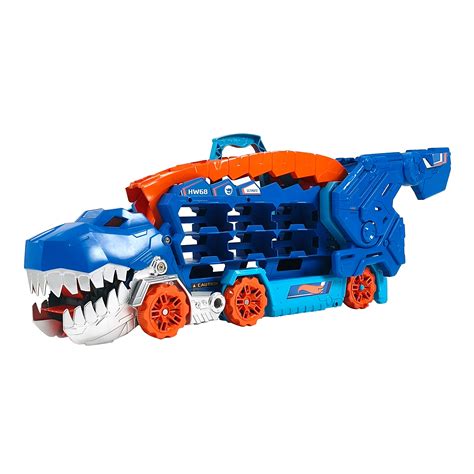 Buy Hot Wheels City Ultimate Hauler Transforms Into Stomping T Rex With Race Track Lights And