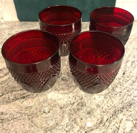 Four Cristal D Arques Durand Antique Ruby Red Wine Water Glass Goblets 8 4600323501