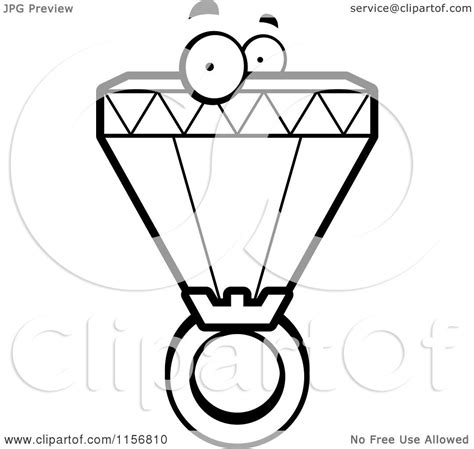 Cartoon Clipart Of A Black And White Diamond Ring Character - Vector ...