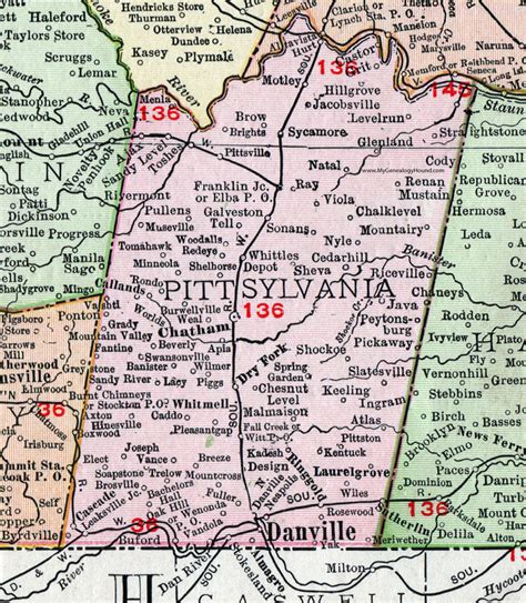 Pittsylvania County, Virginia, Map, 1911, Rand McNally, Chatham ...