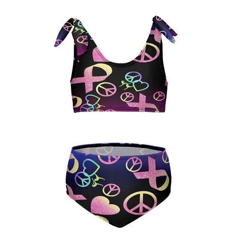 A Colorful Sign With Peace And Ribbon Girl S Piece Bikini Set Beach Sport Swimsuit Swimwear