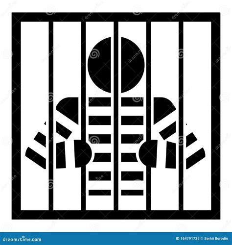 Prisoner Behind Bars, Inmate Sitting On Bed In Jail Cell, Correctional