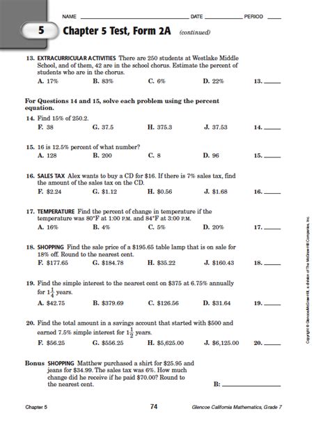 Algebra Chapter Test Form