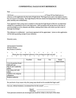 Fillable Online Bsa Troop Confidential Eagle Scout Application Bsa