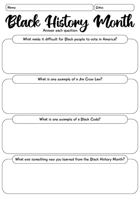 12 Black History Month Worksheets First Grade - Free PDF at worksheeto.com