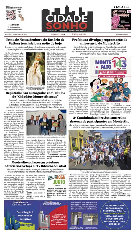 Edição nº 1531 de 03 de maio de 2024 Jornal Cidade Sonho Monte Alto