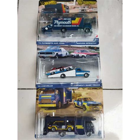 Hot Wheels Premium Team Transport Fiat Abarth Plymouth Aar Cuda Chevelle Shopee Malaysia