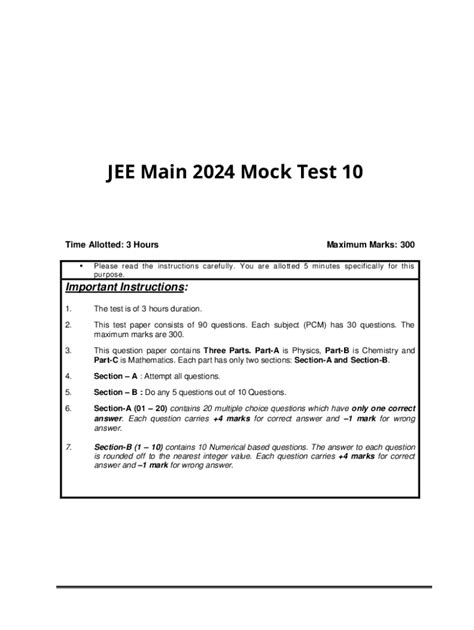 Fillable Online Jee Mains 2024 31 January Shift 2 Question Paper With