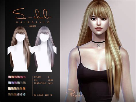 Long Straight Shine Hair With Bangsrose081022by S Club The Sims 4