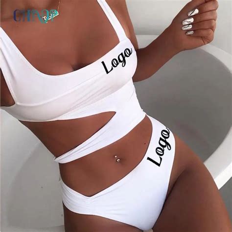 CHAOP Custom Logo Sexy Bikini Halter Swimsuit One Piece Swimsuit Women Swimwear Female Bather