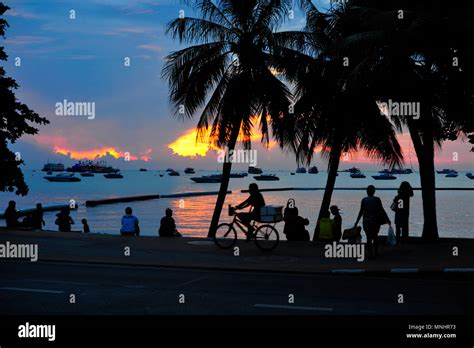 sunset  beach road pattaya thailand stock photo alamy