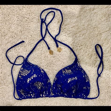 Luli Fama Swim Luli Fama Navy Blue Crochet Gold Bikini Swim Top Poshmark
