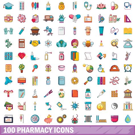 100 pharmacy icons set, cartoon style 8486297 Vector Art at Vecteezy