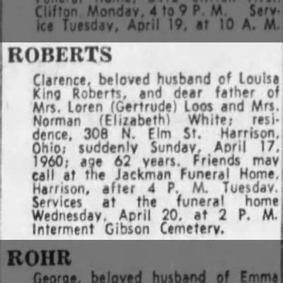 Obituary For Clarence ROBERTS Aged 62 Newspapers