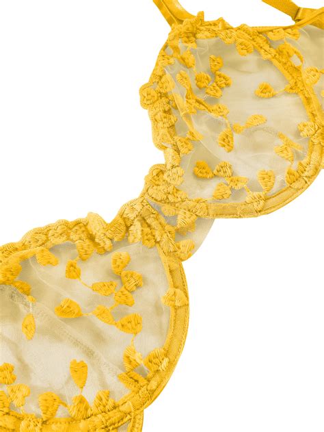 Snapklik Petite Sexy Cute Underwire Push Up Strappy Heart Embroidered Mesh Sheer Lingerie