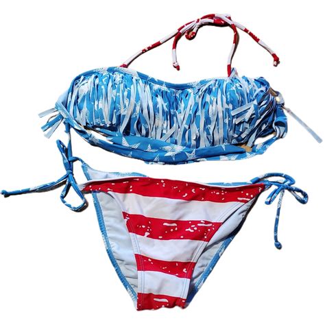 American Flag Fringe Bikini Gem