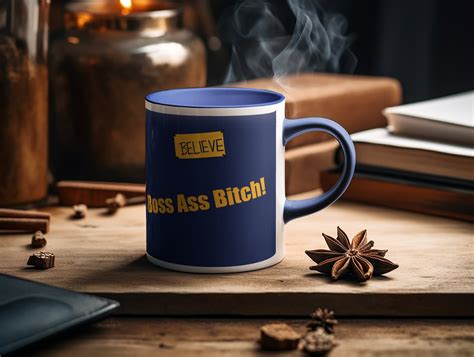 Believe Boss Ass Bitch Jessica Welton Blue And White Coffee Mug Inspirational Football Gift TV