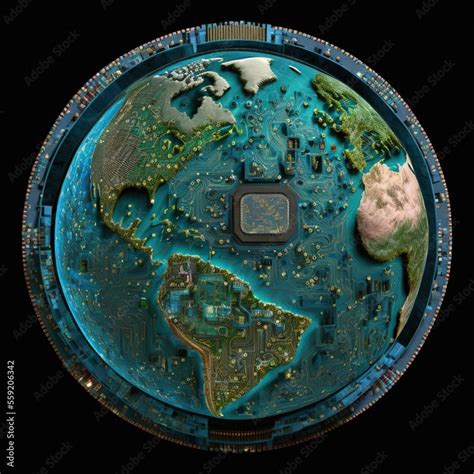 earth  space  oceans covered  computer chips concept