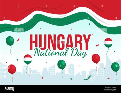 Happy Hungary National Day Vector Illustration On 15th Of March With Hungary Flag In Flat