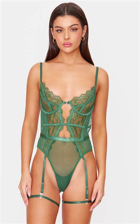 Green Lace Suspender Lingerie Bodysuit Lingerie Nightwear Plt Usa