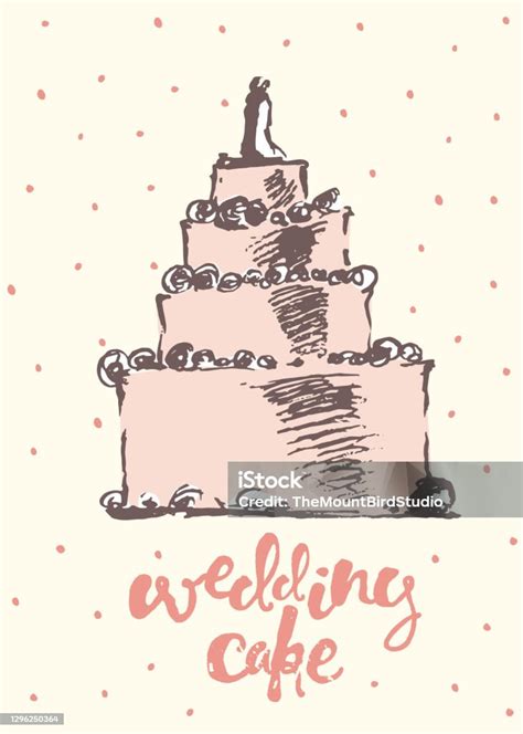 Vintage Drawn Wedding Cake Vector Illustration Stock Illustration