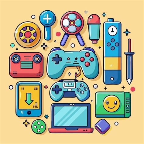 Vector De ícones De Jogos E Tecnologia Vetor Premium