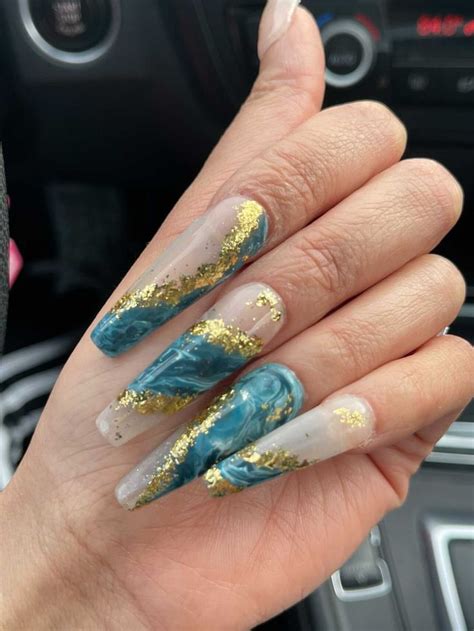 Waves Xl Coffin Press On Nails Blue Marble Nails Marble Acrylic