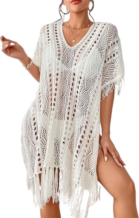 Bsubseach Crochet Cover Ups For Swimwear Women Sexy Hollow Out Swimsuit Cover Up Knit Bikini