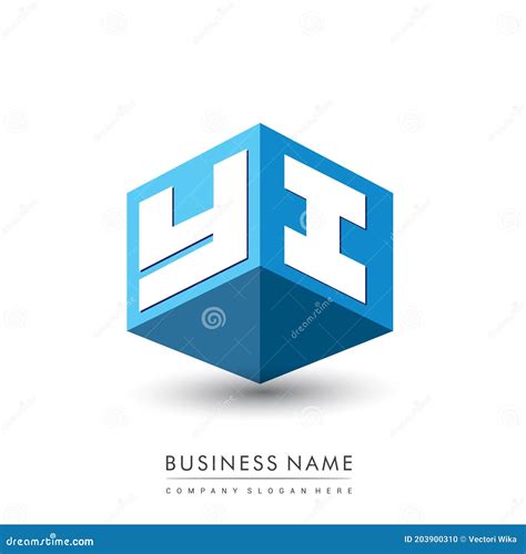 Letter Yi Logo In Hexagon Shape And Blue Background Cube Logo With