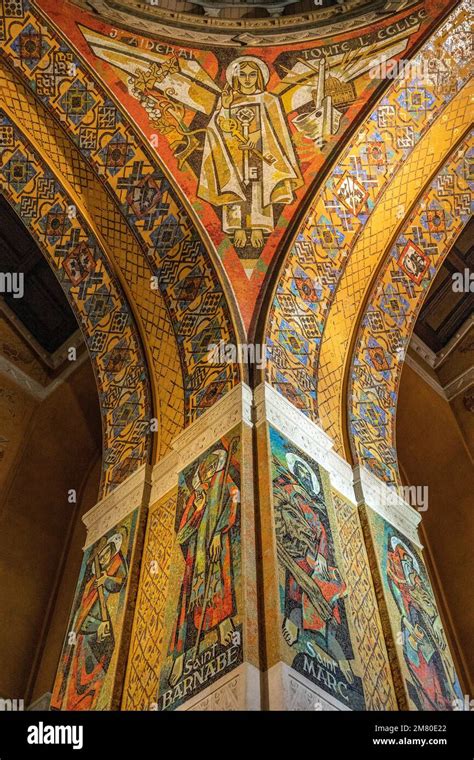 SOUTH PILLAR COVERED IN MOSAICS MADE BY PIERRE GAUDIN, BASILICA OF SAINTE-THERESE OF LISIEUX ...