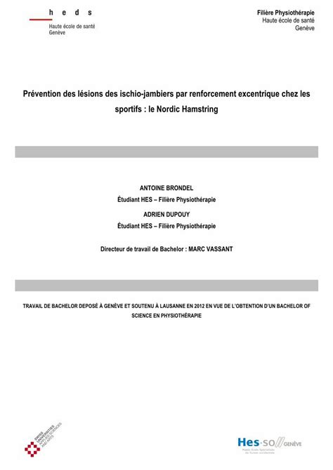 Pdf Pr Vention Des L Sions Aux Ischio Jambiers Par R Cemment