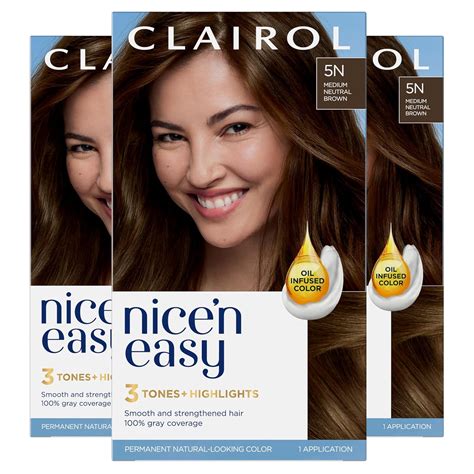 Clairol Nicen Easy Permanent Hair Dye 5n Medium Neutral Brown Hair Color Pack Of