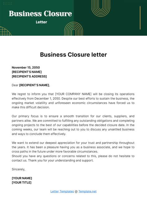 Free Business Closure Letter Template To Edit Online