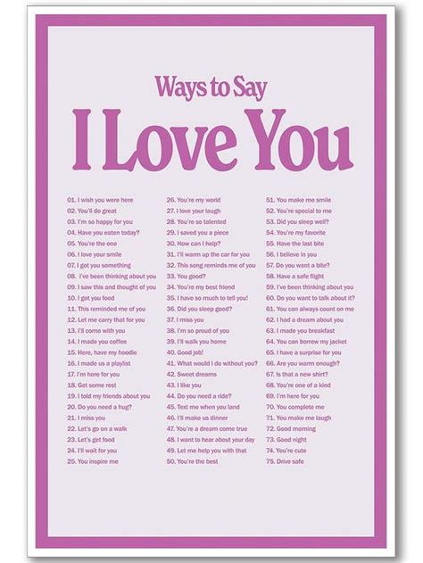 Different Ways To Say I Love You Poster Trendy Print Couple Quotes Wall