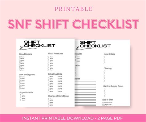 SNF Nurse Shift Checklist - Etsy