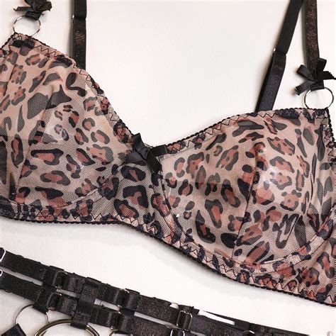 Leopard Print Temptation Sexy Bikini Suit Erotic Underwear With Adjustable Garter T Back Panty