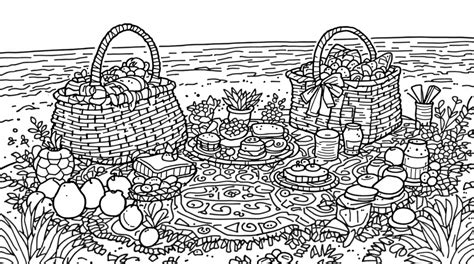 Desenho De Piquenique Para Colorir - Desenho De Manta De Piquenique Para Colorir