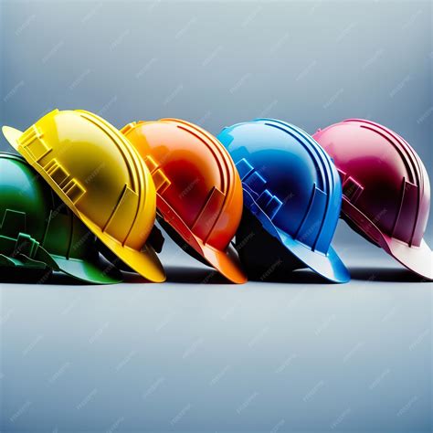 Premium Photo | Multicolored safety construction worker hats
