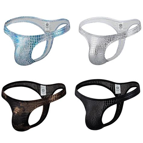 Tangas para hombre suspensorio de cuero PU ropa interior Gay brillante bragas de látex