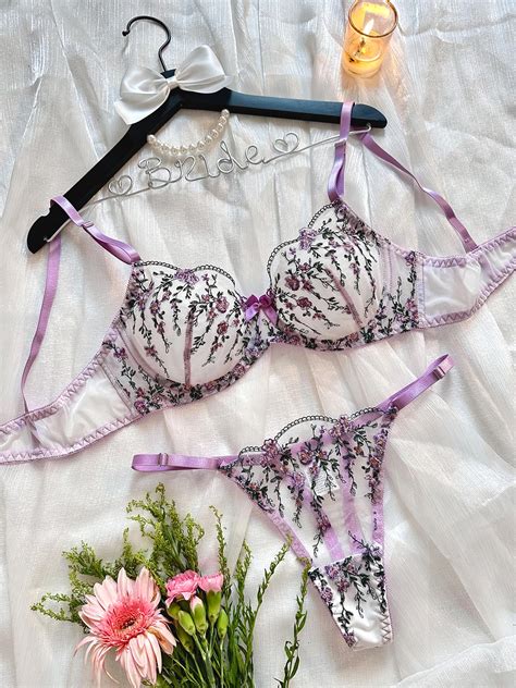 Embroidered Floral Mesh Lingerie Free Shipping
