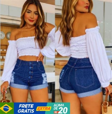 Short Bermuda Jeans Luxo Forro Feminino Cintura Alta Destroyed Hot Pants Modelo Blogueira