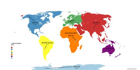 The Highest Point In Each Continent : r/MapPorn