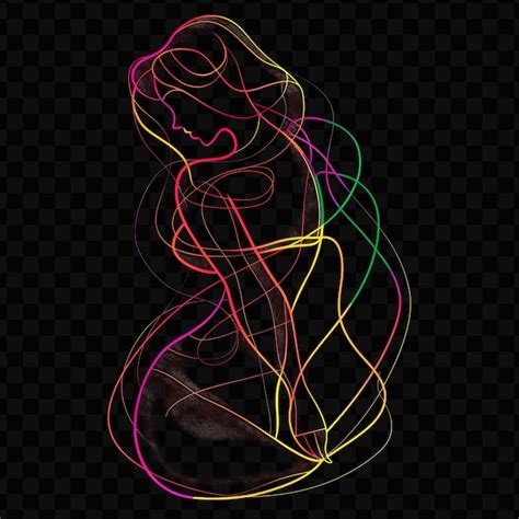 PSD Curvy Woman In Bikini Neon Art Nouveau Art Design With Natur Neon Line Art Simple Glow