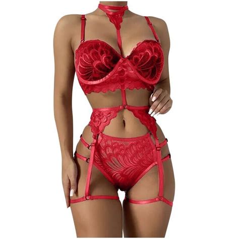 Sasaquoy Brassiere Lingerie Femmes Sexy couleur unie Bralette culotte à lanières dentelle