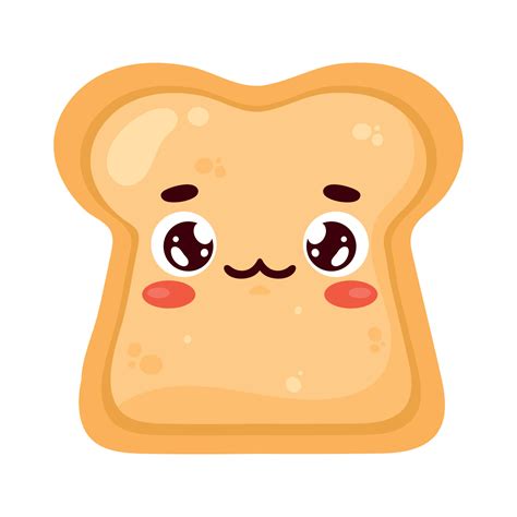 Lindo Pan Tostado Rebanada Kawaii Icono De Dibujos Animados Aislado