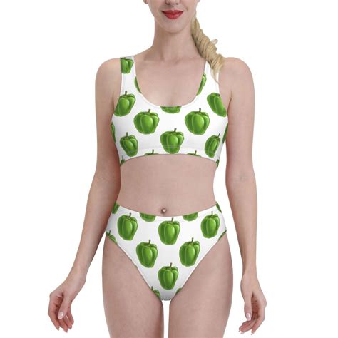High Waisted Bikini Sets For Women Cartoon Bell Pepper Two Piece Swimsuit Sporty Scoop Neck