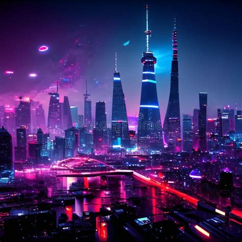 Shanghai City Skyline At Night China 3d Rendering Ai Generated Stock