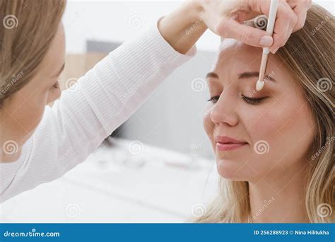 Woman Applying Nude Eye Make Up Close Up Stock Image Image Of Effect Makeup