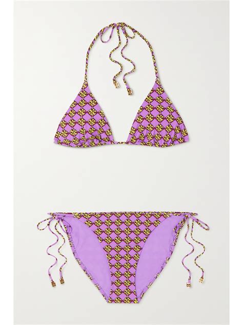Tory Burch Printed Halterneck Triangle Bikini In Purple Modesens